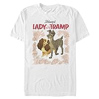 Disney Lady and The Tramp Vintage Cover Men's Tops Short Sleeve Tee Shirt, White, 4X-Large Big Tall