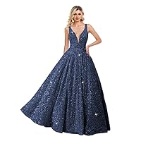 V Neck Sequin Prom Dresses 2024 Sparkly Formal Evening Gowns Dresses Long A-line Cocktail Party Dresses