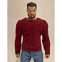 1/12 Scale Miniature Custom Handmade Dark Red Long Sleeve T-Shirt for 6 to 7 inch Action Figure