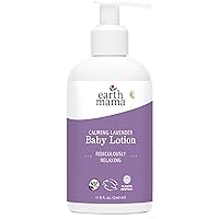Earth Mama Calming Lavender Baby Lotion for Dry Skin, Calendula Cream for Newborn Skin Care, Organic Moisturizer for Children with Aloe Juice, Rooibos, & Shea Butter, Lavender Lotion, 8 Fl Oz