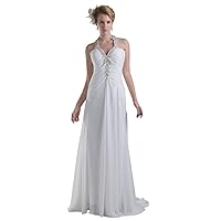 Ivory Asymmetrical Neck Chiffon Prom Dress With Beading And Applique