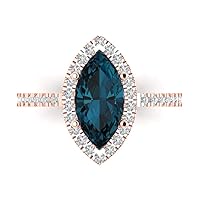 Clara Pucci 2.48 Marquise Cut Solitaire W/Accent Halo Natural London Blue Topaz Anniversary Promise Engagement ring Solid 18K Rose Gold