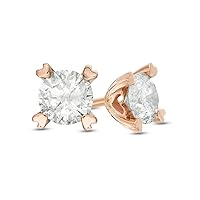 3/8 CT Round Cut Clear D/VVS1 Diamond Solitaire Heart-Shaped Prongs Stud Earrings For Girls In 14K Rose Gold Plated 925 Silver
