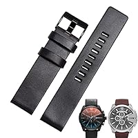 Cow Leather Strap for Diesel Watchband DZ7312 | DZ4323 | DZ7257 with Stainless Steel Pin Buckle Strap 24 26 27 28 30mm Flat Band (Color : Black Black, Size : 22mm)