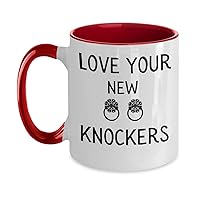 Love Your New Knockers Coffee Mug Breast Surgery Gift for Women New Boobs Fake Boobs Mastectomy Recovery Gifts Breast Implant Present For Her Two Toned Cup