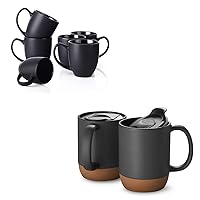 DOWAN Bundle - Black Coffee Mugs Set of 6, and 15 oz Mug Set of 2 with Silicone Bottom