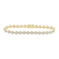 10K Yellow Gold Diamond Flower Cluster Stylish Link Bracelet 3-7/8 Ctw.