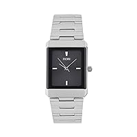 Men's Classic Rectangular Stainless Steel with Black dial Watch - 3702, Silver, Classic