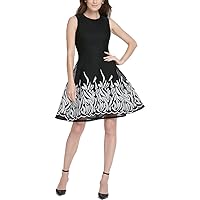 DKNY Womens Mesh Zippered Lined Sleeveless Scoop Neck Above The Knee Party Fit + Flare Dress