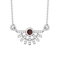 925 Sterling Silver 3mm Round Cut Garnet Rising Sun Necklace Pendant for Women with 18