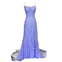 Mollybridal 2024 Lace Applique Sheath Formal Evening Dresses for Women Girls with Straps Open Back Floor Length