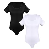 2pcs Women's Round Collar Short Sleeve Bodysuits Slim for Women Tops T Shirt Bodysuits Short Sleeve Bodysuits Tops