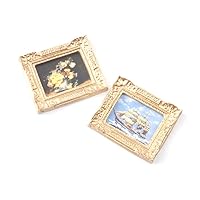 Melody Jane Dollhouse 2 Pictures Paintings in Antique Gilt Gold Frames Miniature Accessory