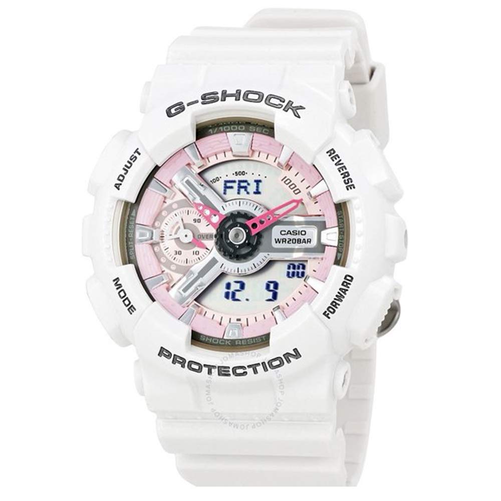 Casio G-Shock Pink and Gray Dial White Resin Quartz Ladies Watch GMAS110MP-7A