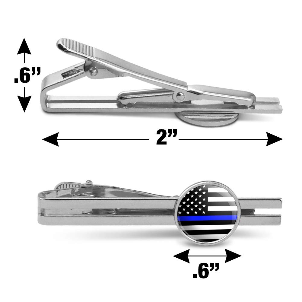 GRAPHICS & MORE Thin Blue Line American Flag Round Tie Bar Clip Clasp Tack Silver Color Plated