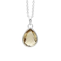 925 Sterling Silver Pendant Necklace for Women, Gemstone Sterling Silver Necklace, Mother's Day Birthday Christmas Anniversary Women's Jewelry Gifts for Women Citrine, Amethyst, Black Onyx, Garnet