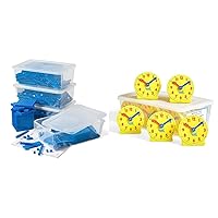 hand2mind Blue Plastic Interlox Connecting Base Ten Blocks Complete Set, Place Value Blocks, Counting Cubes & Mini Geared Clock, Telling Time Teaching Clock, Learn to Tell Time Clock