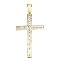 10k Gold Two tone CZ Cubic Zirconia Simulated Diamond Mens Cross Height 74.2mm X Width 38.5mm Religious Charm Pendant Necklace Jewelry for Men