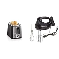 Hamilton Beach 2 Slice Extra Wide Slot Toaster with Shade Selector, Toast Boost, Auto Shutoff, Black (22633) & 6-Speed Electric Hand Mixer with Snap-On Case, Beaters, Whisk, Black (62692)