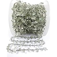 5 Feet Long gem Green Amethyst 3-5mm Uncut Chips Shape Smooth Cut Beads Wire Wrapped Black Rhodium Plated Rosary Chain for Jewelry Making/DIY Jewelry Crafts CHIK-ROS-CH-55908