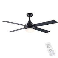 CJOY Ceiling Fans with Lighting and Remote Control, Ceiling Fan with Light ORB 48 Inch with AC Motor 4 Fan Blades Made of Plywood E27 Lamp Holder x 2 Bulbs + Glass Cover