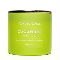 Colonial Candle Cucumber Melon Scented Jar Candle, Pop of Color Collection, 3 Wick, Green, 14.5 oz - Up to 60 Hours Burn