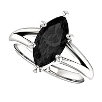 Classic Engagement Rings Solitaire 1 CT Marquise Cut Black Diamond Rings Split Shank Black Onyx Ring Art Deco 925 Sterling Silver Wedding Ring Promise Gift