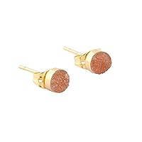 Guntaas Gems Trending Fashion Jewelry Round Orange Sugar Druzy Brass Gold Plated Minimalist Stud Earrings