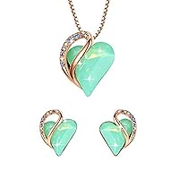 Leafael Infinity Love Crystal Heart Bundle Jewelry Set with Jade Opal Green Healing Stone Crystal for Luck Gifts for Women Necklace Earrings, 18K Rose Gold Plated