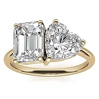 Eraa Jewel 2 CT Emerald & Heart Colorless Moissanite Engagement Ring,Wedding Bridal Ring, Eternity Solid 10K Yellow Gold Diamond Solitaire 4-Prong Anniversary Promise Gifts for Her