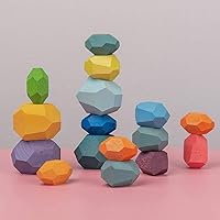 Wooden Rocks Stones Tumi ISHI Wood Balancing Stacked Stone Baby Building Block Montessori Toys Block Colored Stone Toys Educational Creative Toy Stacking Game Artware (16pcs Deep Colors)