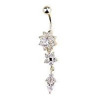 Keyzone Women's Popular Special Crystal Flower Dangle Navel Belly Button Ring Body Piercing Jewelry