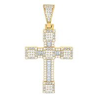 925 Sterling Silver Yellow tone Mens Baguette Round CZ Cubic Zirconia Simulated Diamond Cross Religious Charm Pendant Necklace Measures 52.2x28.2mm Wide Jewelry Gifts for Men