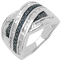 1.02 Carat Genuine Blue Diamond & White Diamond .925 Sterling Silver Ring