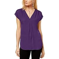 INC Womens Cap Sleeves V Neck Blouse Purple S