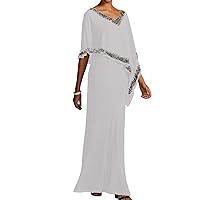 Sheath/Column Elegant Mother of The Bride Dress Floor Length V Neck Short Sleeves Fall Wedding Guest 2023