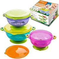 Baby Bowls and Matching Lids - Suction Cup Bowls for Babies, Toddlers & Infants - Set of 3 Sizes - 6 Pieces
