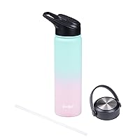 Goodful Double Wall Vacuum Sealed, Insulated Water Bottle with Two Interchangeable Lids, Sipping or Chugging Lids, Leak-Proof, Wide Mouth for Drinking and Cleaning, 24 Oz, Ombre Pink/Blue
