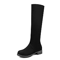 Women Soft Breathable Suede PU Leather Knee High Boot chunky Heel side zip Boots