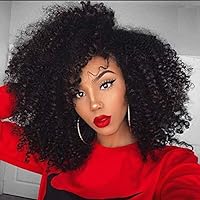 Dream Beauty Curly Afro Front Lace Wig Short Kinky Curly 180% Brazillian Human Hair Lace Frontal Wigs With Baby Hair For Black Women Pre Plucked(18 Inch, lace frontal wig)