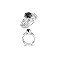 1.24-1.63 Cts Round Rose-Cut Black Diamond & 0.64 Cts Diamond Engagement-Wedding Ring Set in 14K White Gold