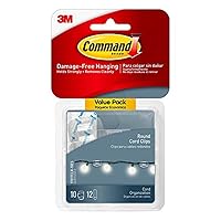 Command Round Cord Clips, 40 Clear Cord Organizers (4-Pack of 10 Cord Clips with 12 Command Strips) Damage Free Hanging Cable Clips, No Tools Wall Clips for Hanging Electrical Cables
