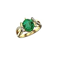 2 Ctw Natural Oval Zambian Emerald And Diamond Ring In 14k Solid Gold For Girls And Women 7x9 MM Emerald And 1.5 MM Diamond