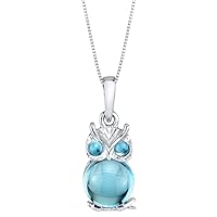 PEORA Sterling Silver Cute Mini Owl Pendant Necklace for Women in Various Gemstones, with 18 inch Italian Chain
