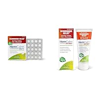 Hemorrhoid Relief Tablets and Ointment Bundle - 60 Count Tablets for Itchy Burning Pain Swelling Discomfort and 1 oz Ointment for External Hemorrhoid Symptom Relief