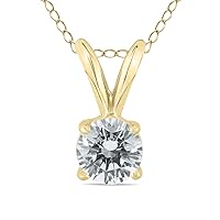 1/3 Carat (J-K Color, SI1-SI2 Clarity) AGS Certified Round Diamond Solitaire Pendant in 14K Yellow Gold