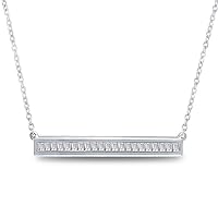 0.50 Cttw Baguette Diamond Slender Bar Horizontal Pendant Necklace in 10K White Gold (I-J/12-13)