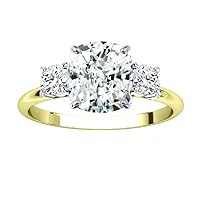 Elongated Cushion Cut Moissanite Solitaire Promise Ring, 7.0 Ct, Yellow Gold