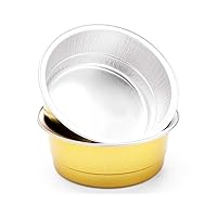 5 Inch 458ml 16oz 20pcs Disposable Aluminum Foil Cups for Muffin Pie Tart Quiche Round Bread Loaf Pan Oven Cupcake Baking Bake Utility Ramekin Cup With Lids (Gold No Lids)