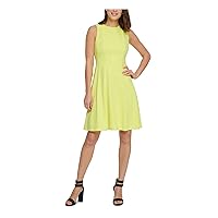 DKNY Womens Green Zippered Bow-Trim Cutout-Back Sleeveless Crew Neck Above The Knee Party Fit + Flare Dress 6